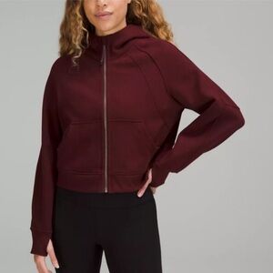 Lululemon Red Merlot Burgundy Zip-Up Scuba Cropped Hoodie Sweatshirt M/L